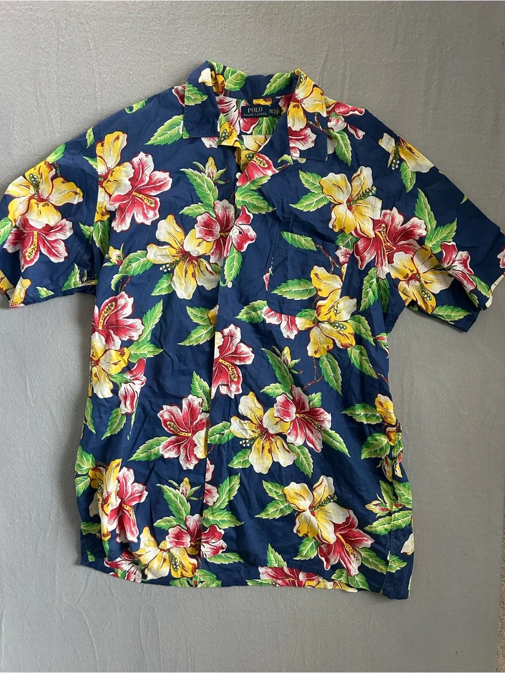 POLO RALPH LAUREN Men's 2XLT Blue Multi Floral Print Hawaiian Cotton Camp Shirt